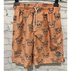 Life is Good swim trunks With a monkey and palm tree hammock pattern Boys 6